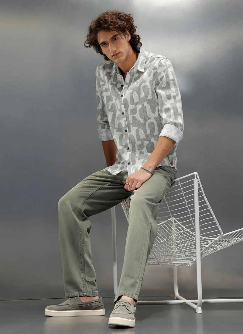 روجن Abstract Aop Printed Regular Fit Shirt | Green